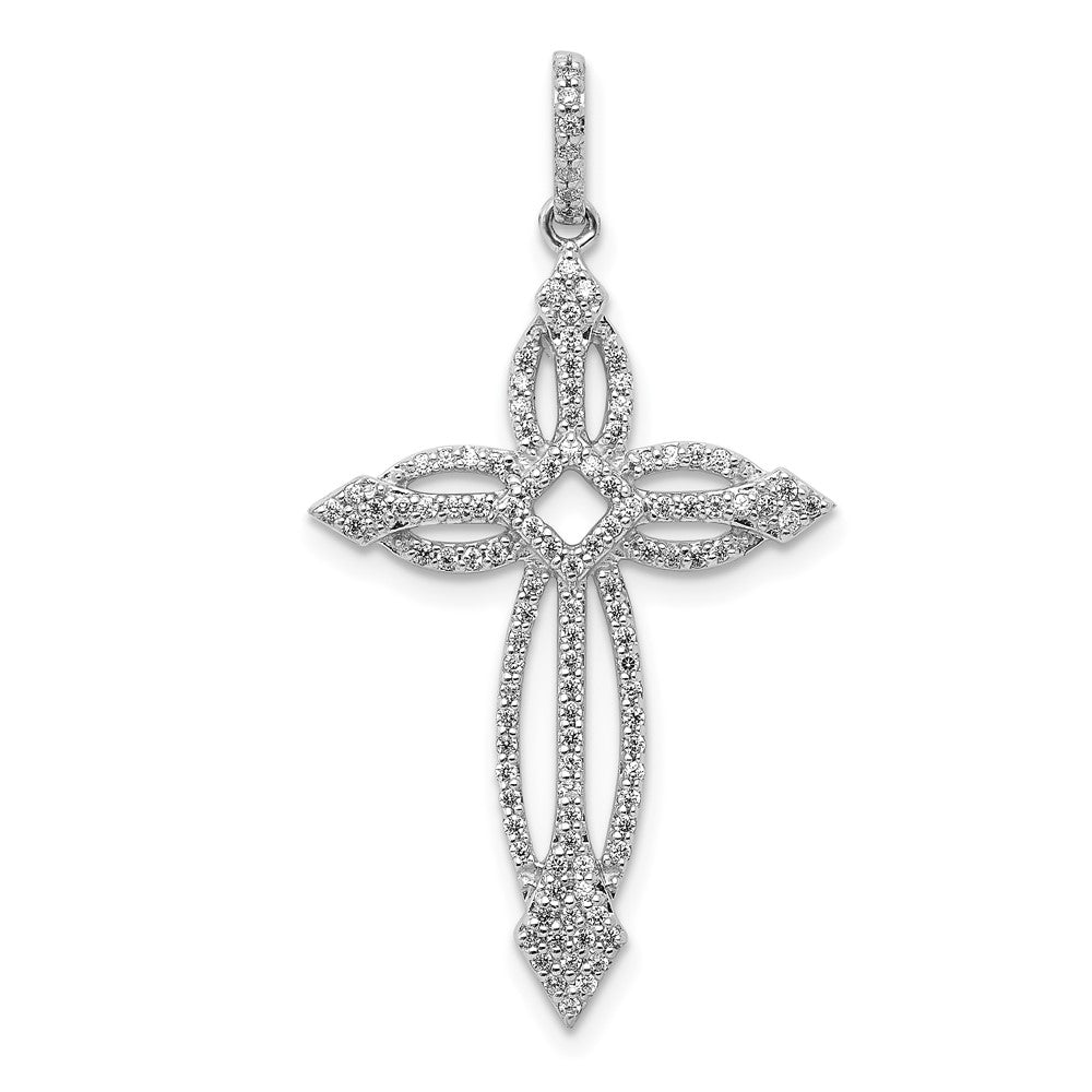 14k White Gold 1/3ct. Real Diamond Fancy Cross Pendant