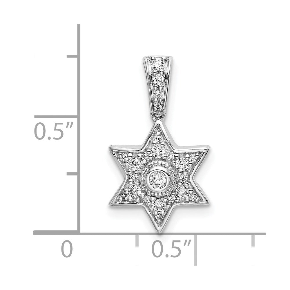 14k White Gold Real Diamond Six Pointed Star Pendant