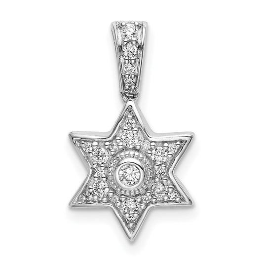 14k White Gold Real Diamond Six Pointed Star Pendant