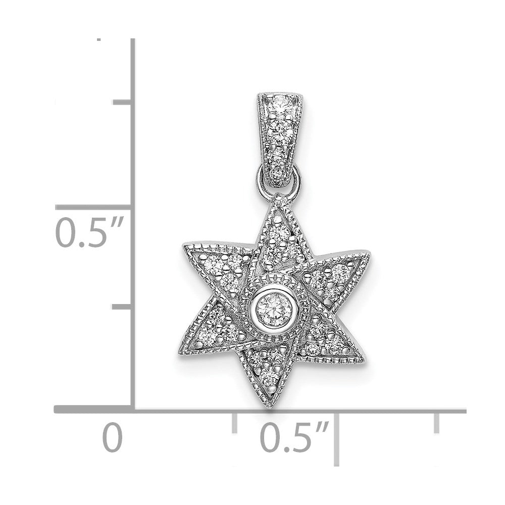 14k White Gold Real Diamond Six Pointed Star Pendant