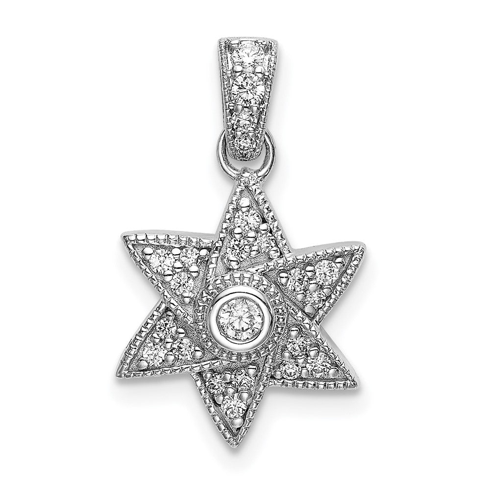 14k White Gold Real Diamond Six Pointed Star Pendant