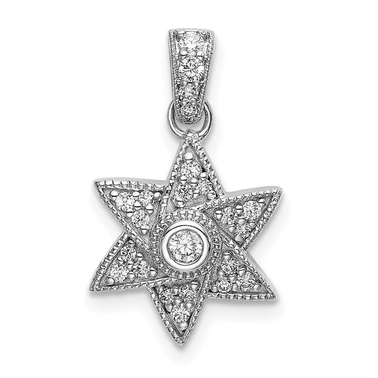 14k White Gold Real Diamond Six Pointed Star Pendant