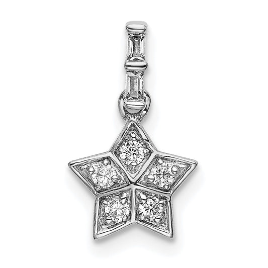 14k White Gold Real Diamond Star Pendant