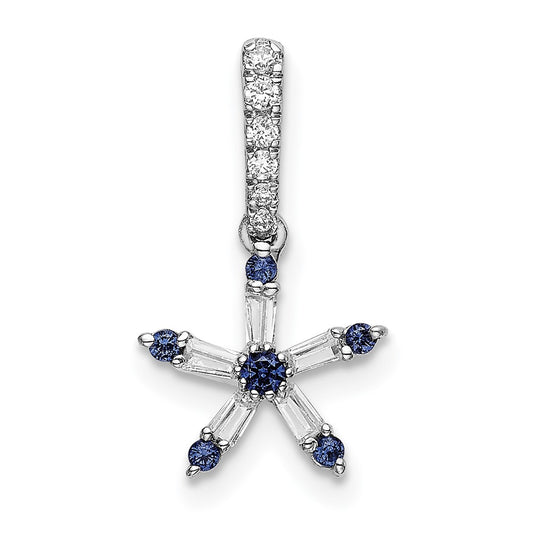 14k White Gold Blue Sapphire and Real Diamond Star Pendant