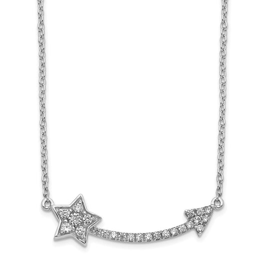 14k White Gold Real Diamond Star and Arrow Pendant Necklace