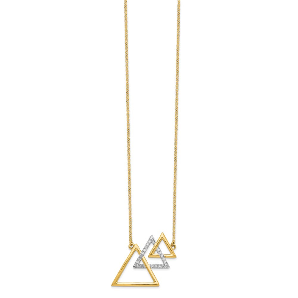 14K Yellow Gold Polished Triple Diagonal Triangle Real Diamond 18in Necklace