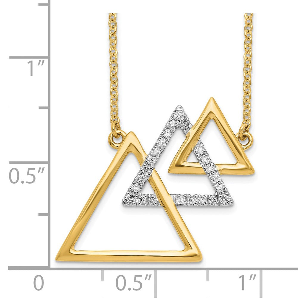 14K Yellow Gold Polished Triple Diagonal Triangle Real Diamond 18in Necklace