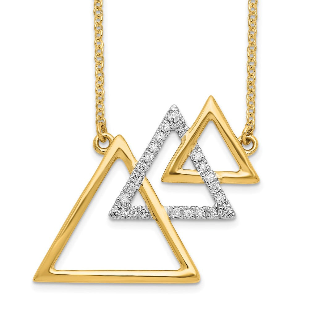 14K Yellow Gold Polished Triple Diagonal Triangle Real Diamond 18in Necklace