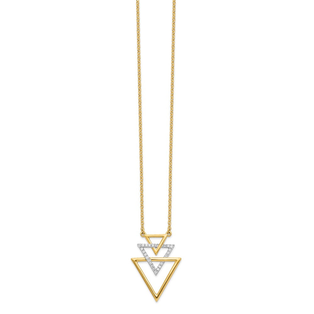 14K Yellow Gold Polished Triple Stacked Triangle Real Diamond 18in Necklace