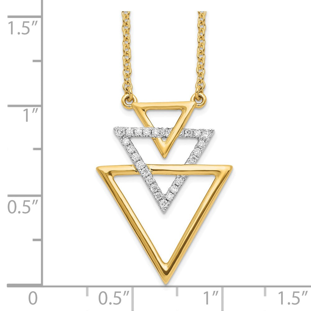 14K Yellow Gold Polished Triple Stacked Triangle Real Diamond 18in Necklace