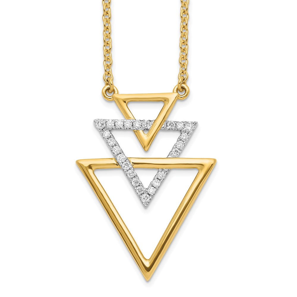 14K Yellow Gold Polished Triple Stacked Triangle Real Diamond 18in Necklace