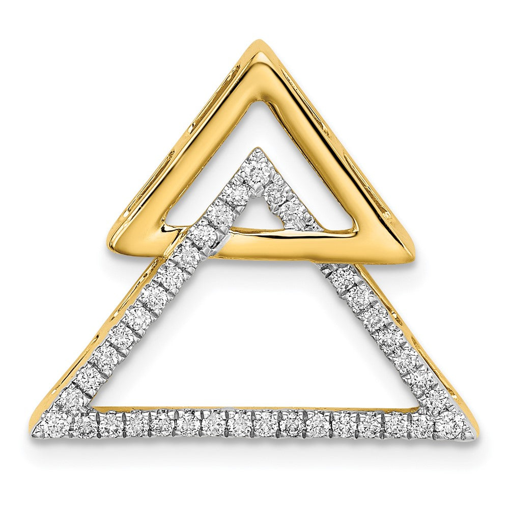 14K Yellow Gold Polished Double Triangle Real Diamond Chain Slide