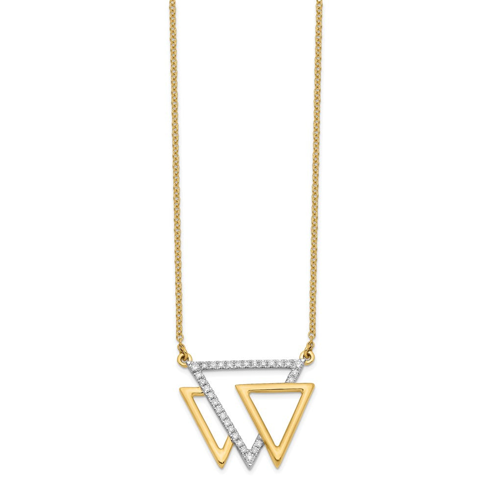 14K Yellow Gold Polished Triple Triangle Real Diamond 18in Necklace