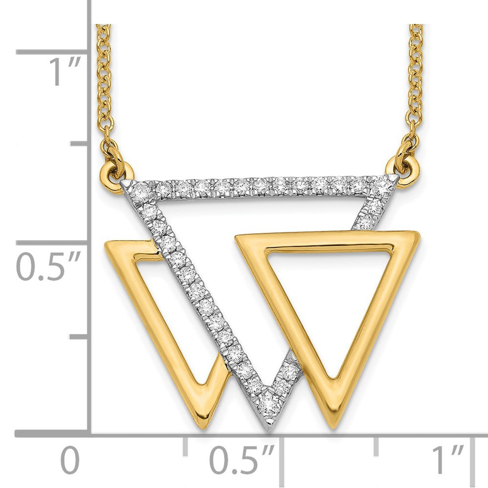 14K Yellow Gold Polished Triple Triangle Real Diamond 18in Necklace