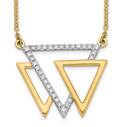 14K Yellow Gold Polished Triple Triangle Real Diamond 18in Necklace