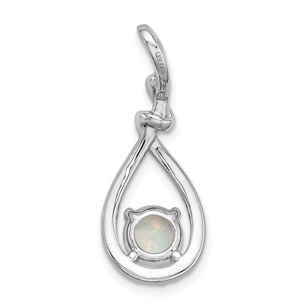 14k White Gold Opal Teardrop Real Diamond Pendant