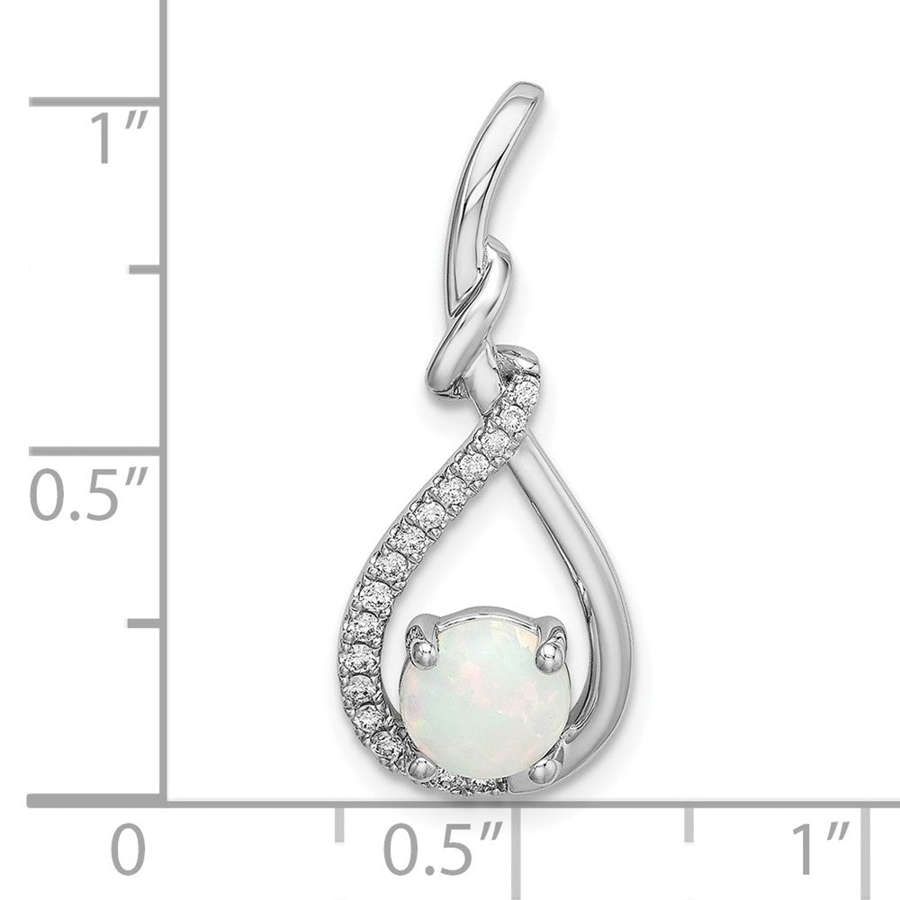 14k White Gold Opal Teardrop Real Diamond Pendant