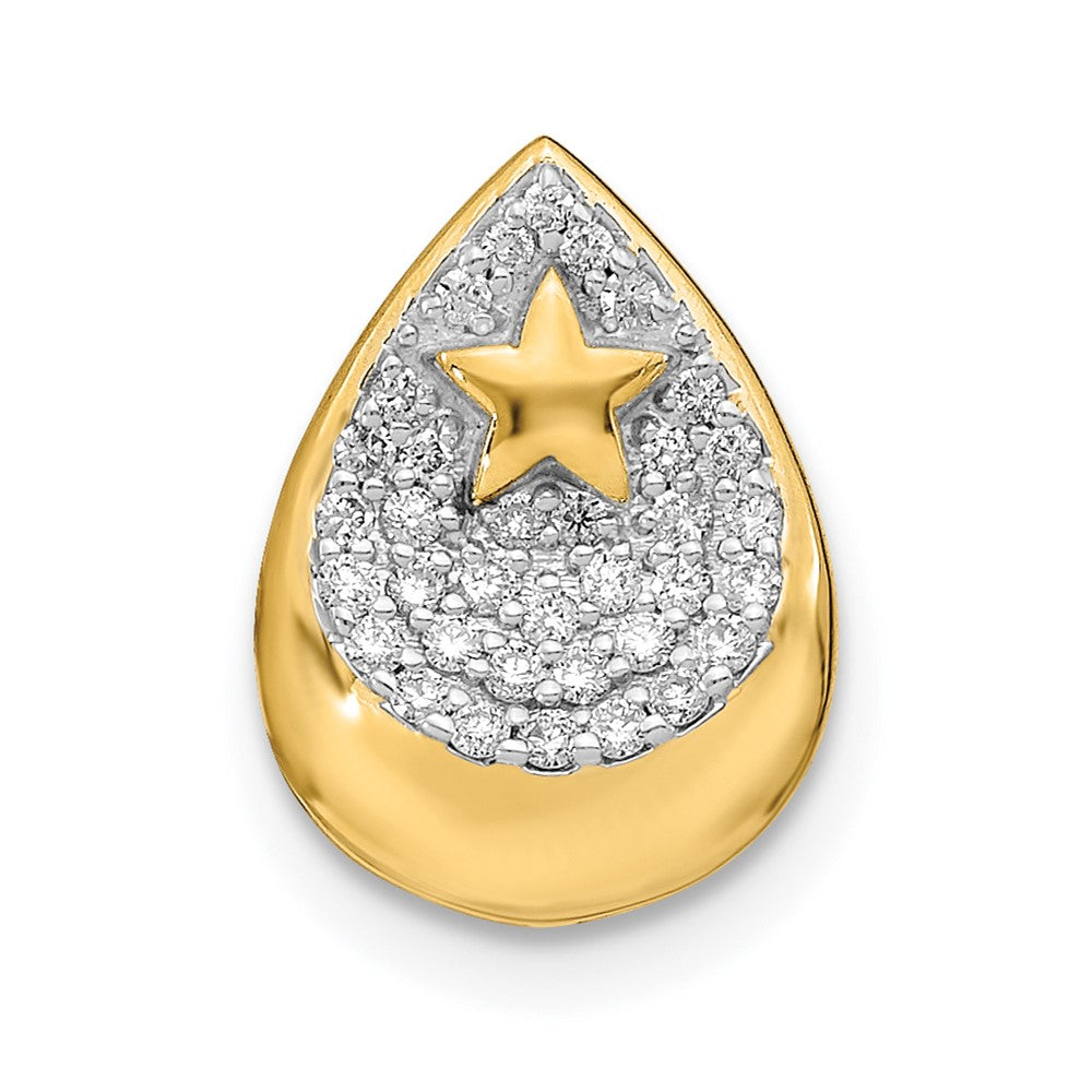 14K Yellow Gold Polished Teardrop w/Star Real Diamond Chain Slide