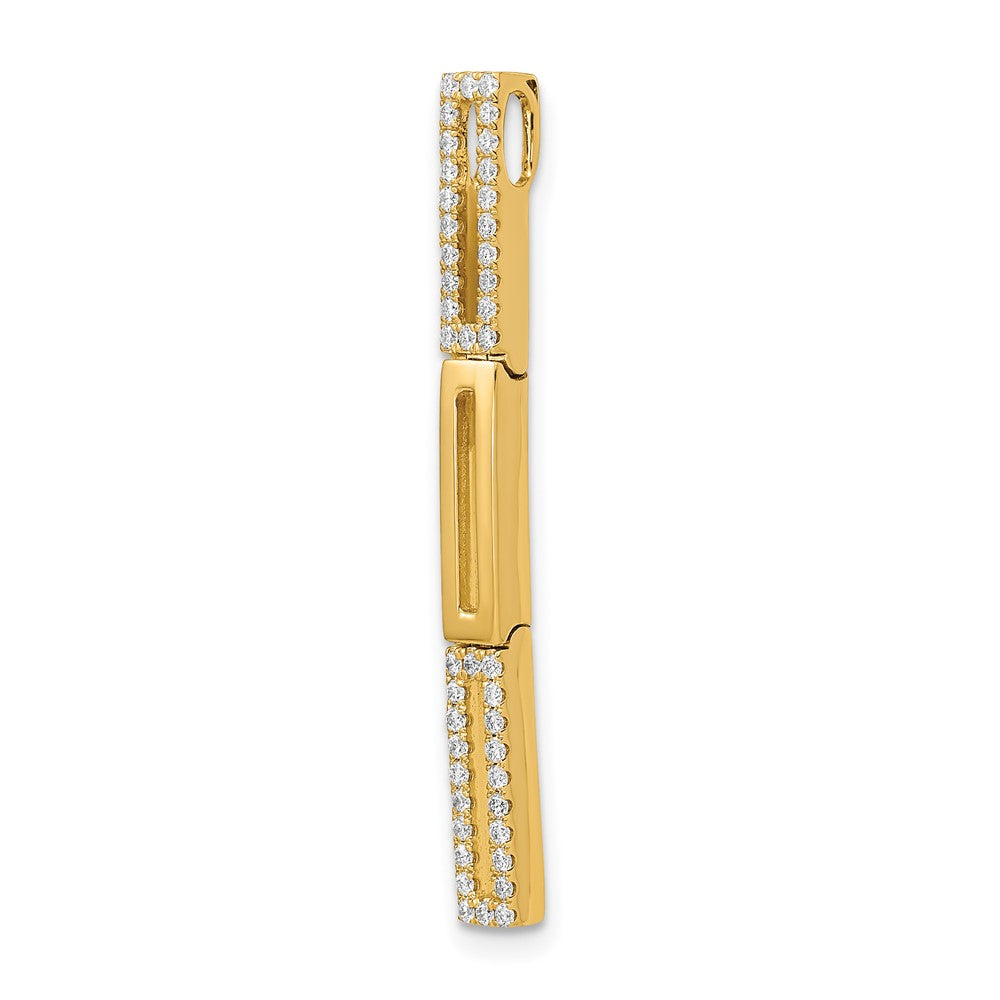 14K Yellow Gold Polished Rectangle Link Real Diamond Chain Slide Pendant