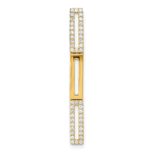 Solid 14k Yellow Gold Polished Rectangle LinK Simulated CZ Chain Slide Pendant