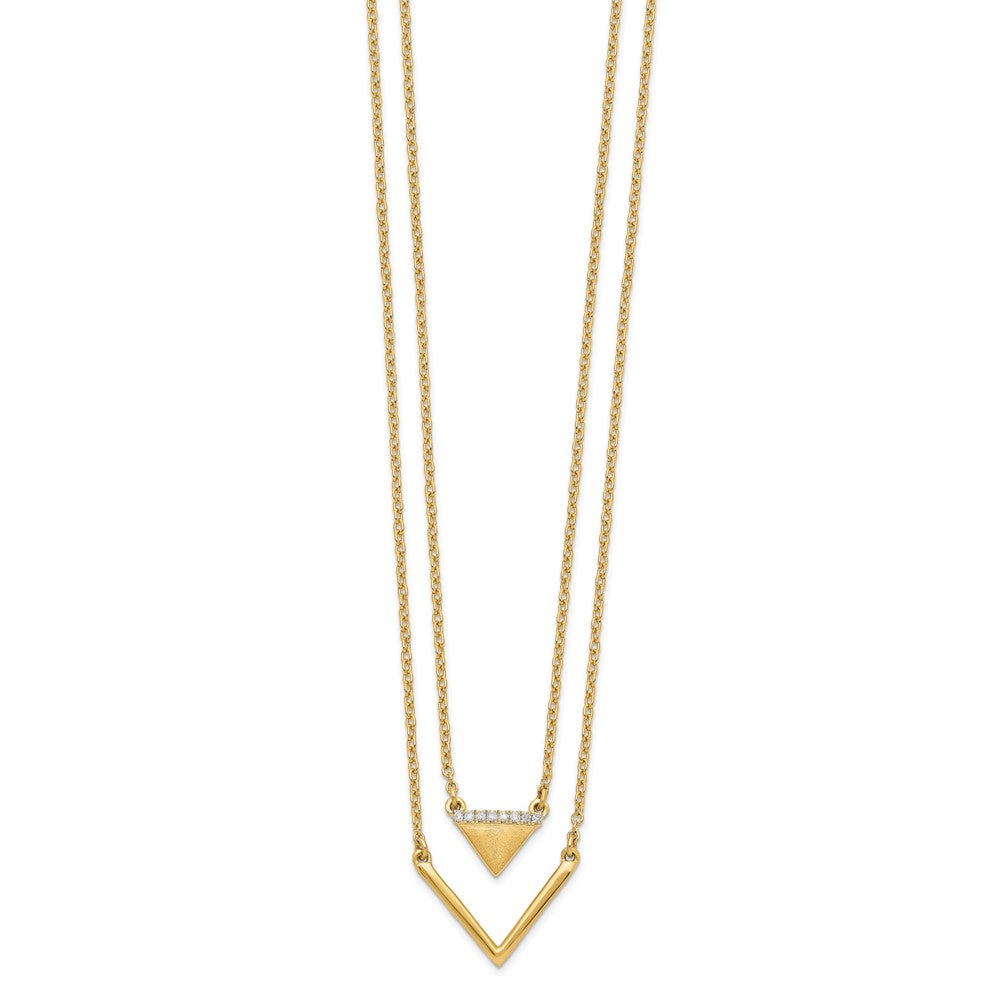 14K Yellow Gold Satin/Polished Real Diamond Double Triangle 2strand 18in Necklace