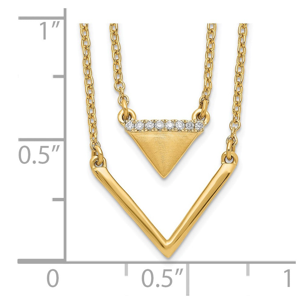 14K Yellow Gold Satin/Polished Real Diamond Double Triangle 2strand 18in Necklace