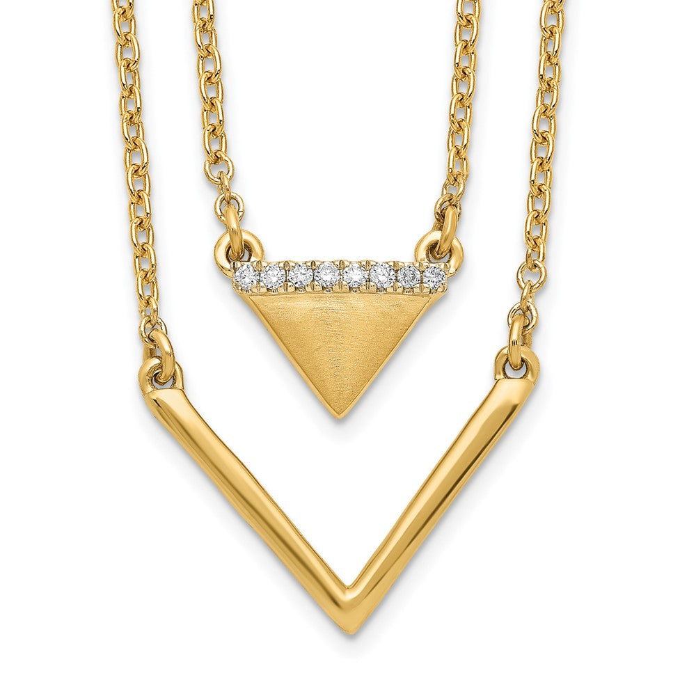 14K Yellow Gold Satin/Polished Real Diamond Double Triangle 2strand 18in Necklace