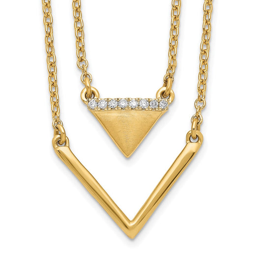 14K Yellow Gold Satin/Polished Real Diamond Double Triangle 2strand 18in Necklace