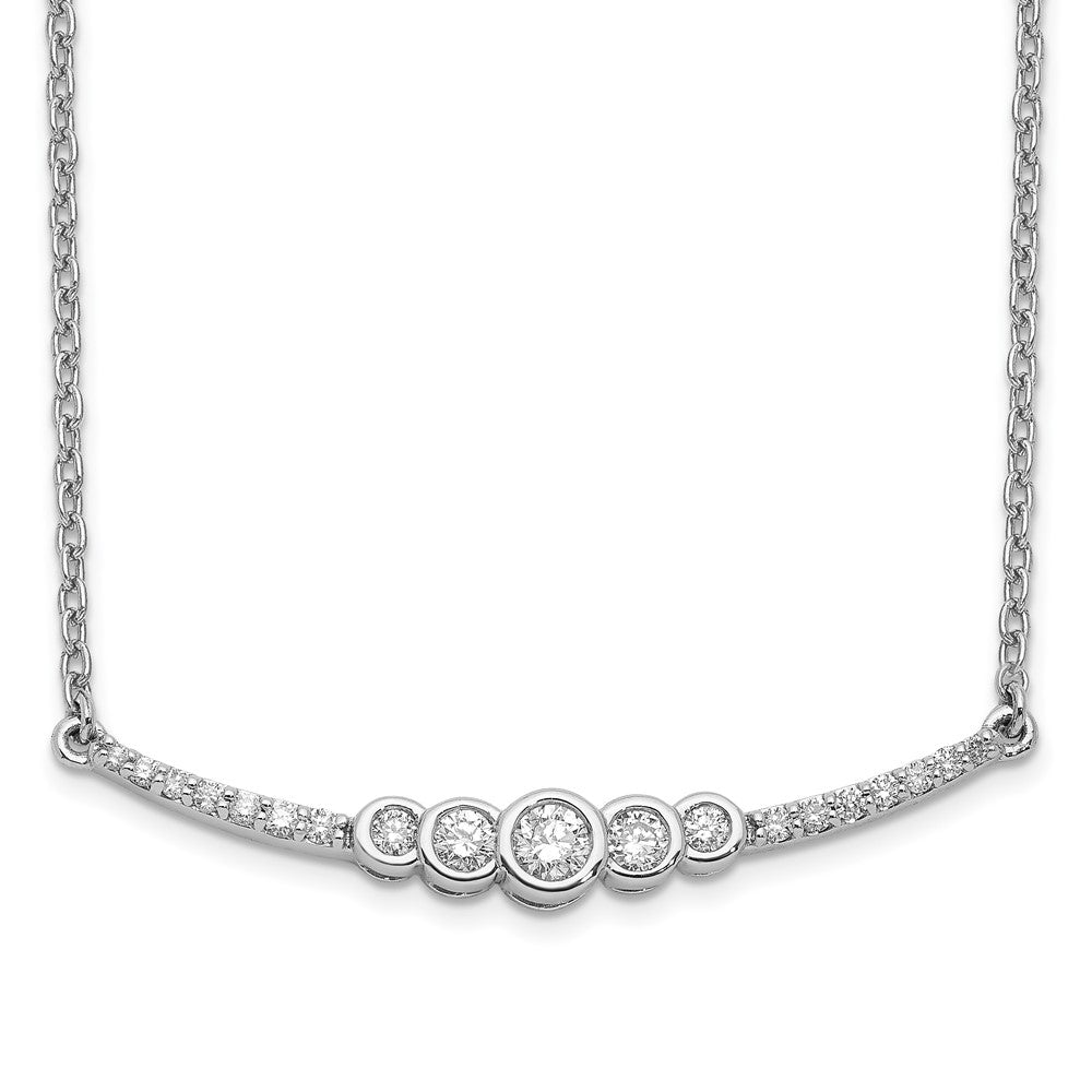 14k White Gold Polished Real Diamond Bezel Set Bar 18in Necklace