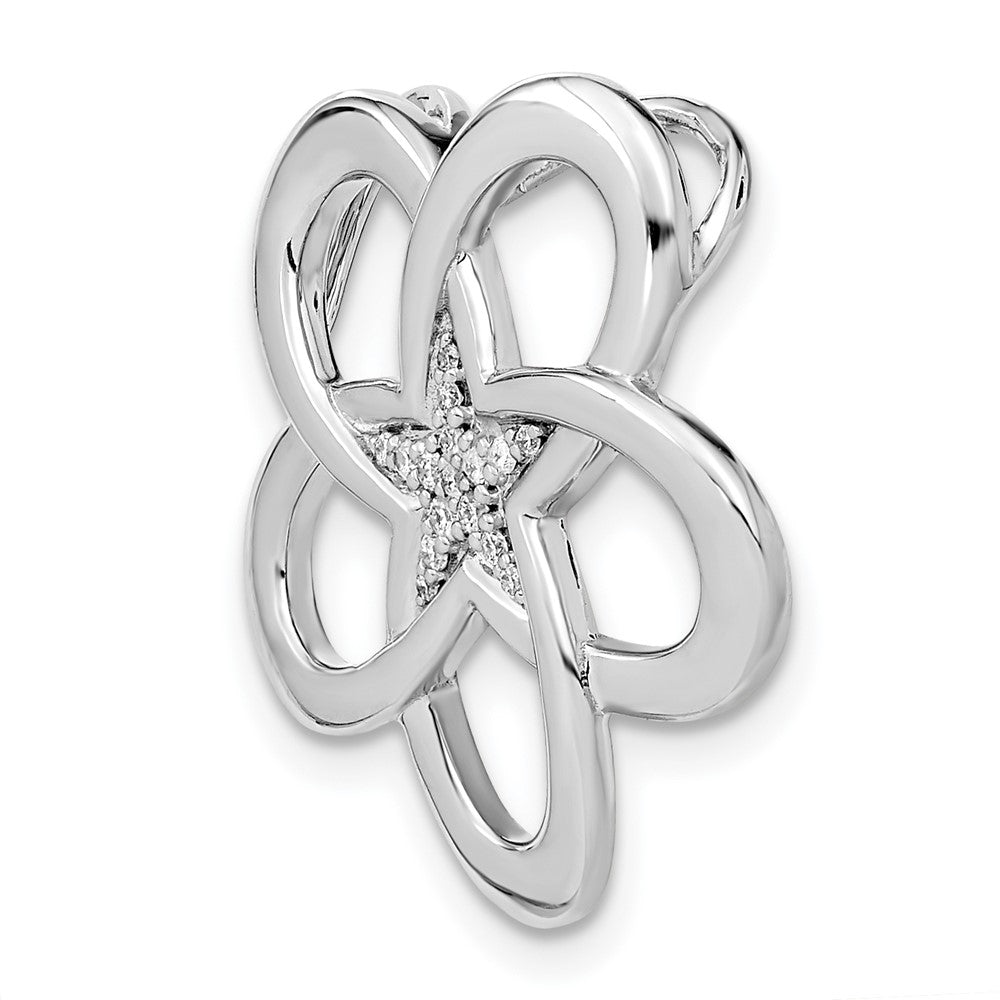 14k White Gold Polished Real Diamond Flower Chain Slide