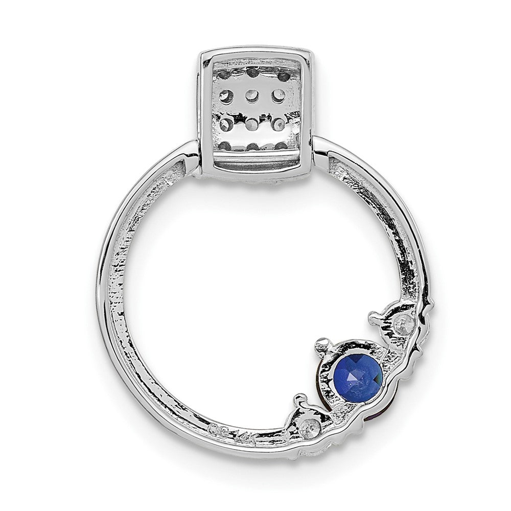 14k White Gold Polished Real Diamond and Blue Sapphire Circle Chain Slide