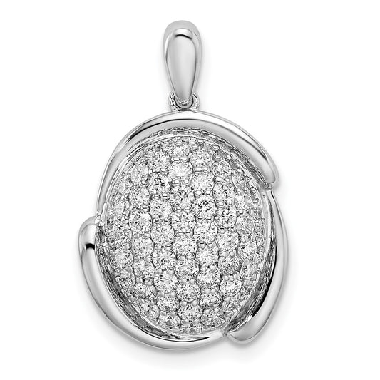 14k White Gold Polished Oval Pave Real Diamond Pendant