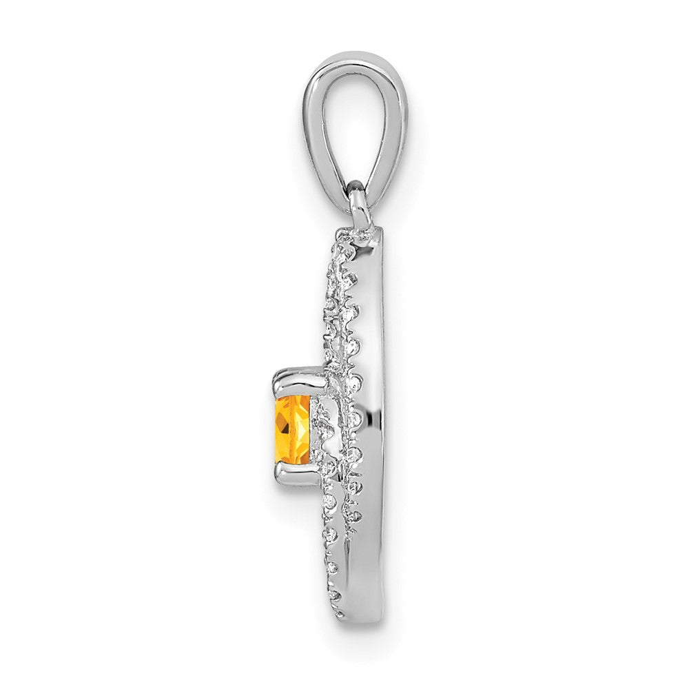 14k White Gold Polished Real Diamond and Citrine Pendant