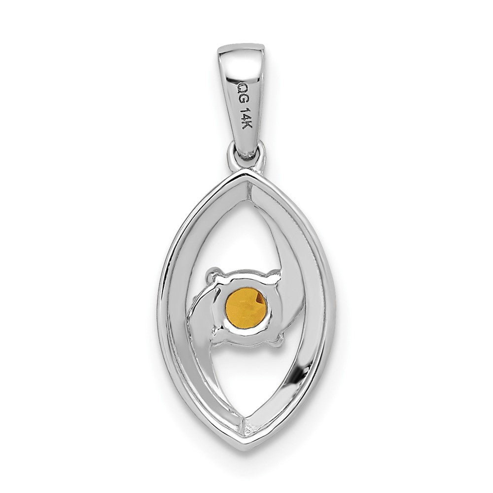 14k White Gold Polished Real Diamond and Citrine Pendant