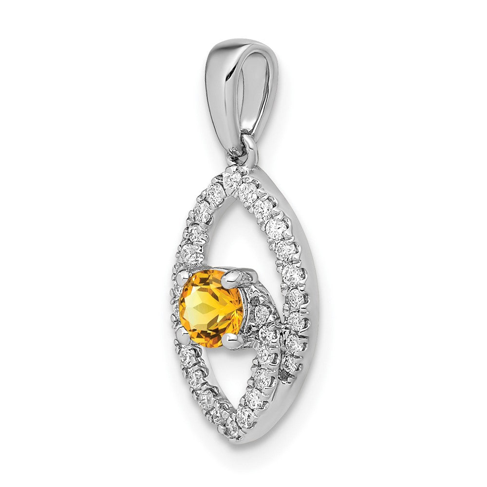 14k White Gold Polished Real Diamond and Citrine Pendant