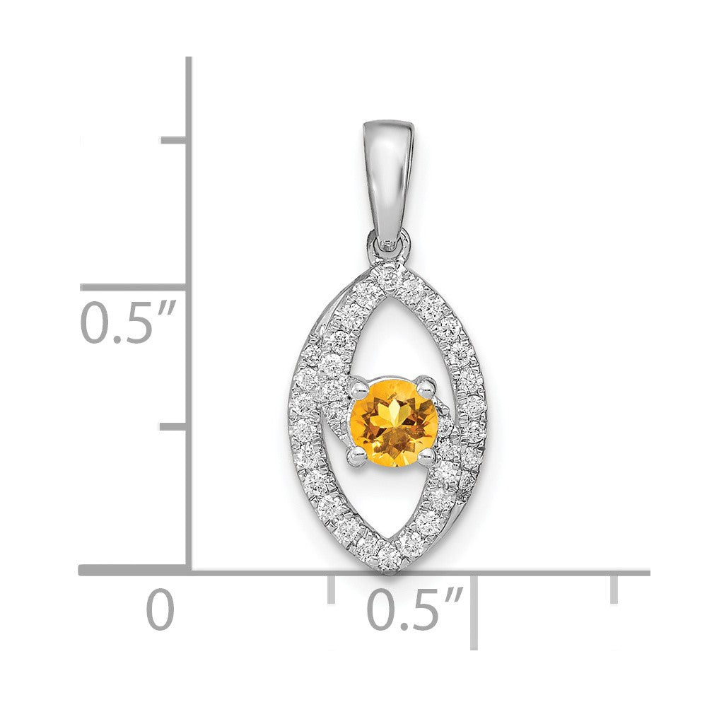 14k White Gold Polished Real Diamond and Citrine Pendant