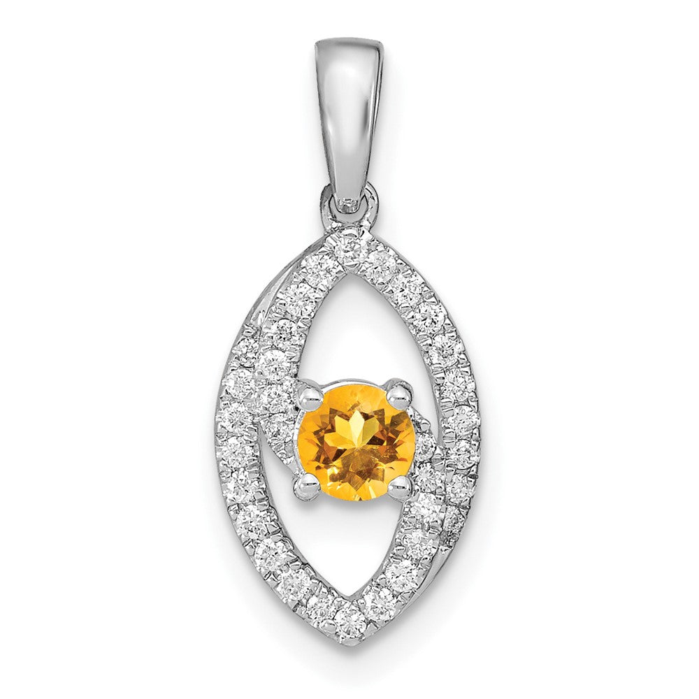 14k White Gold Polished Real Diamond and Citrine Pendant