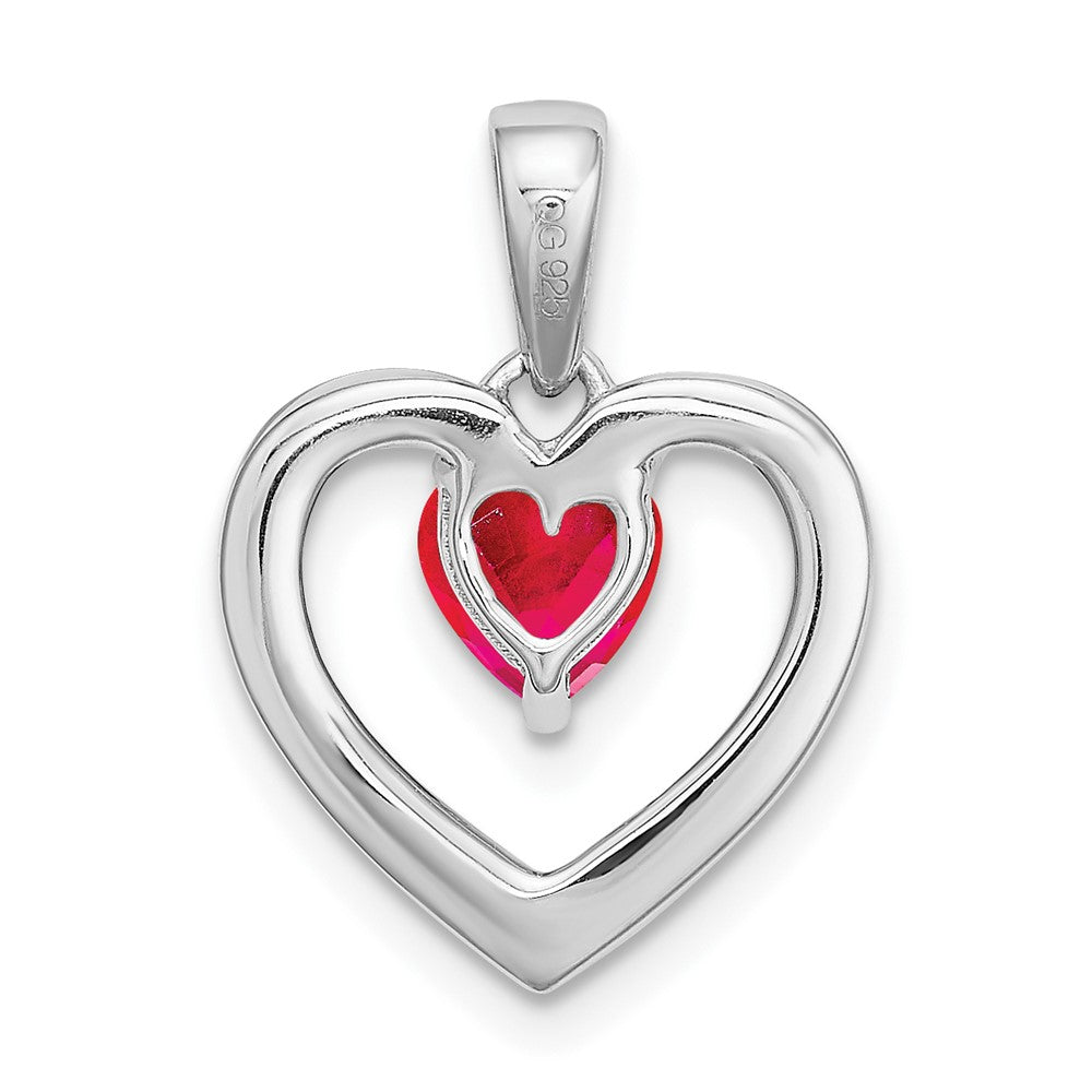 14k White Gold Ruby and Real Diamond Heart Pendant