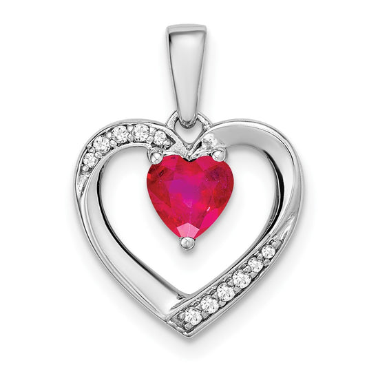 14k White Gold Ruby and Real Diamond Heart Pendant