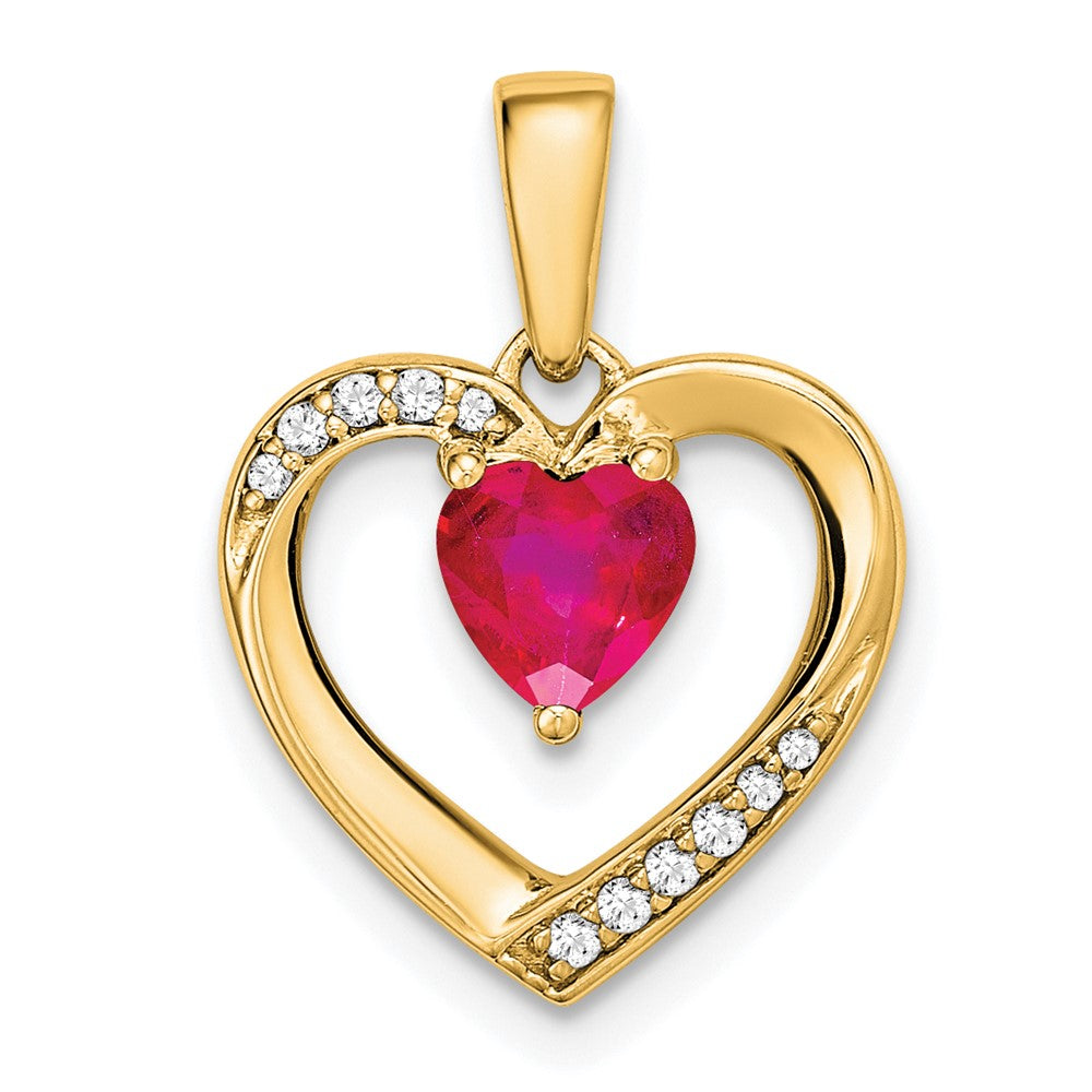 14K Yellow Gold Ruby and Real Diamond Heart Pendant