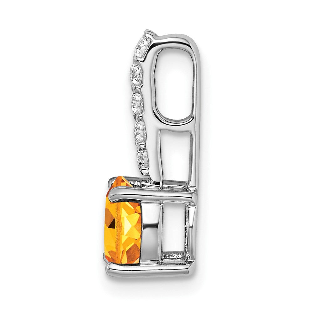 14k White Gold Round Citrine and Real Diamond Pendant