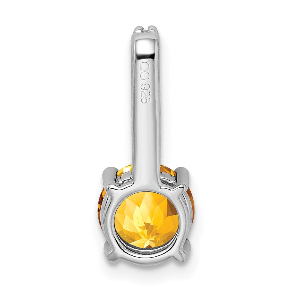 14k White Gold Round Citrine and Real Diamond Pendant