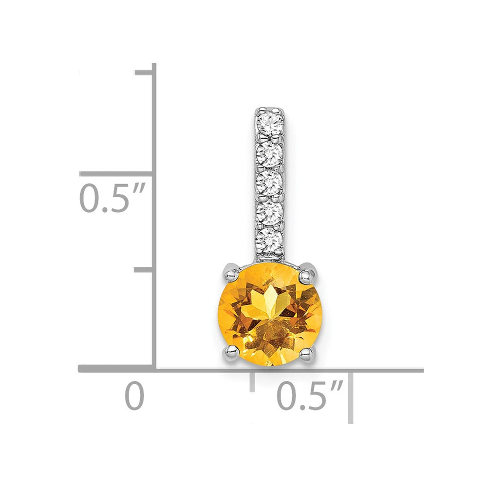 14k White Gold Round Citrine and Real Diamond Pendant