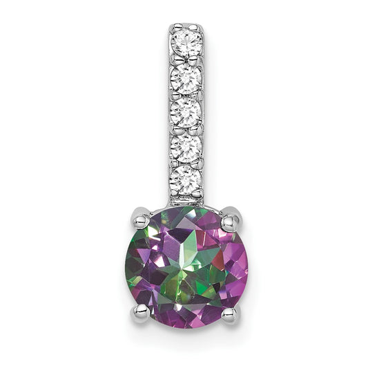 14k White Gold Round Mystic Fire Topaz and Real Diamond Pendant