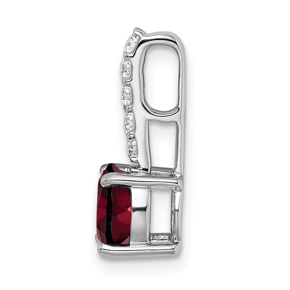 14k White Gold Round Garnet and Real Diamond Pendant