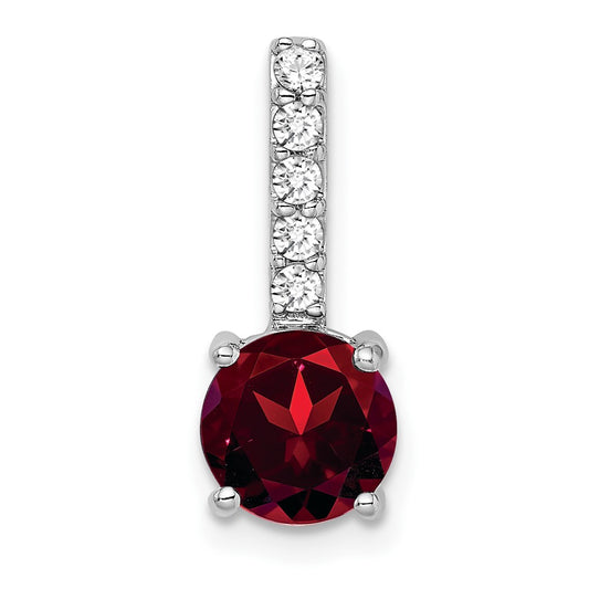 14k White Gold Round Garnet and Real Diamond Pendant