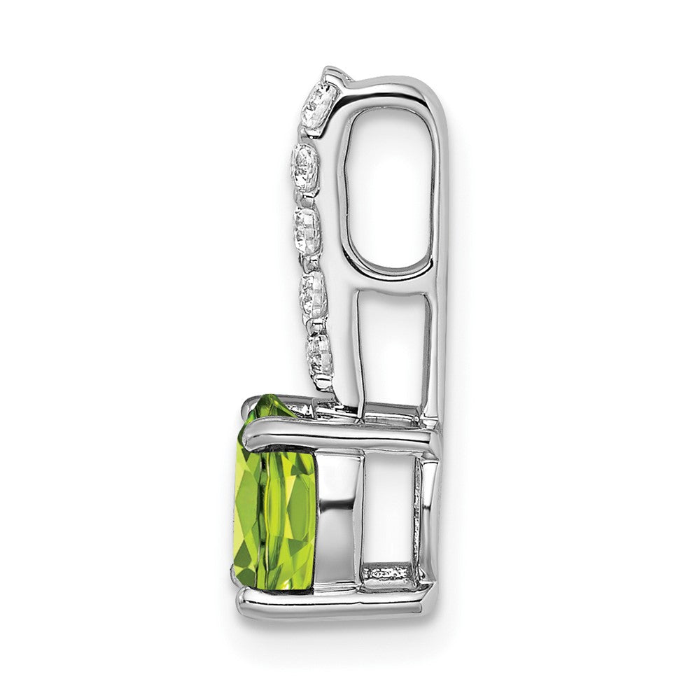 14k White Gold Round Peridot and Real Diamond Pendant