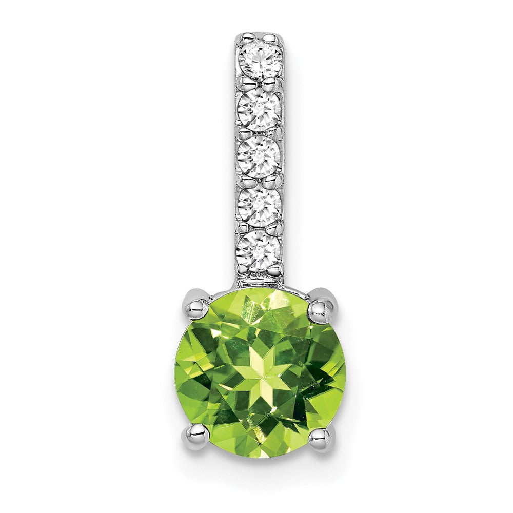 14k White Gold Round Peridot and Real Diamond Pendant