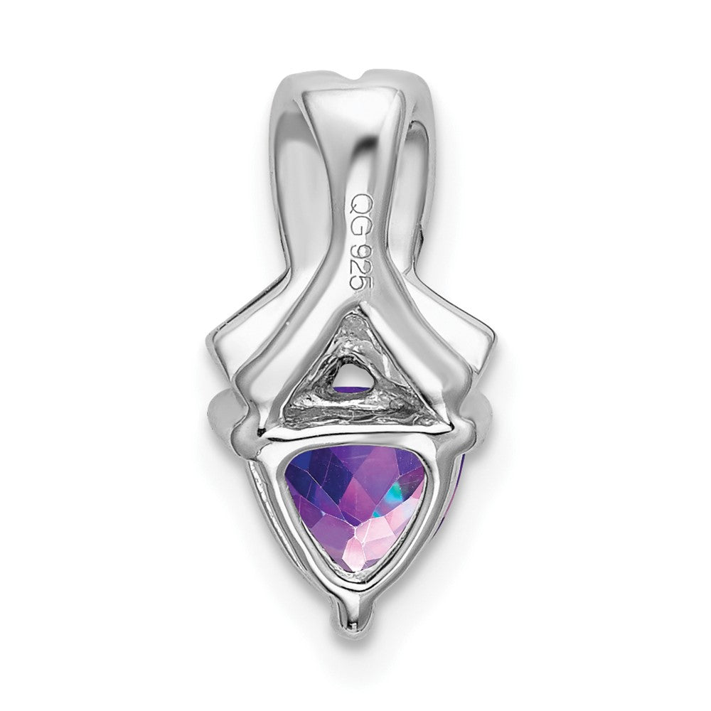 14k White Gold Trillion Amethyst and Real Diamond Pendant