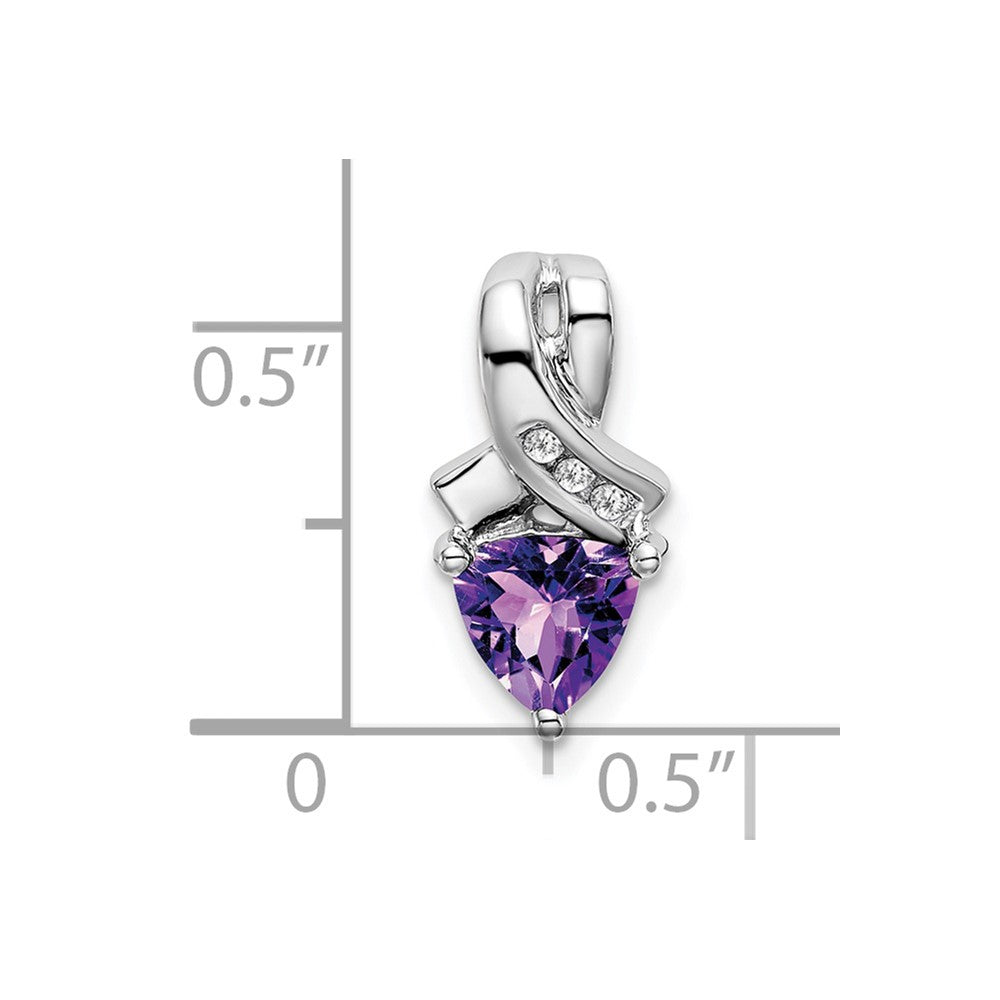 14k White Gold Trillion Amethyst and Real Diamond Pendant